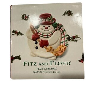 Fitz and Floyd plaid Christmas snowman canope plate